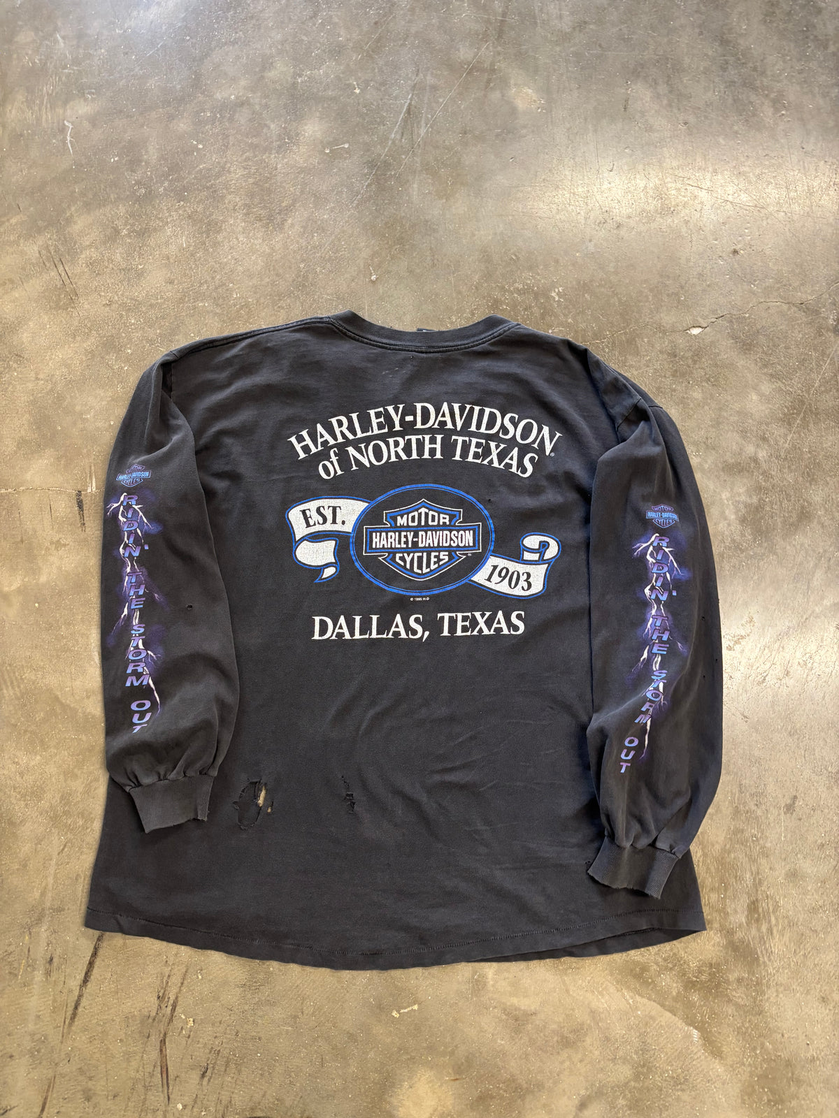 Vintage faded and thrashed Harley Davidson ride the lightning long sleeve size extra large