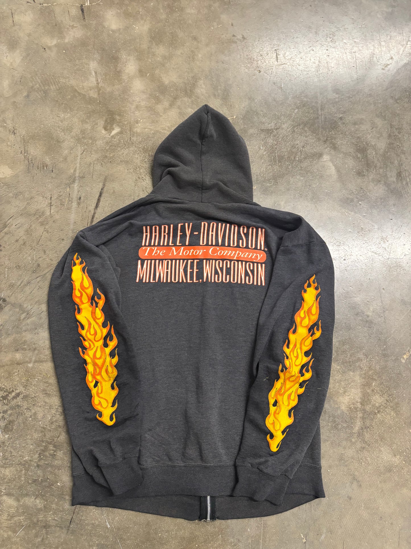 Vintage Harley Davidson Smoked out inferno flame zip up hoodie size large