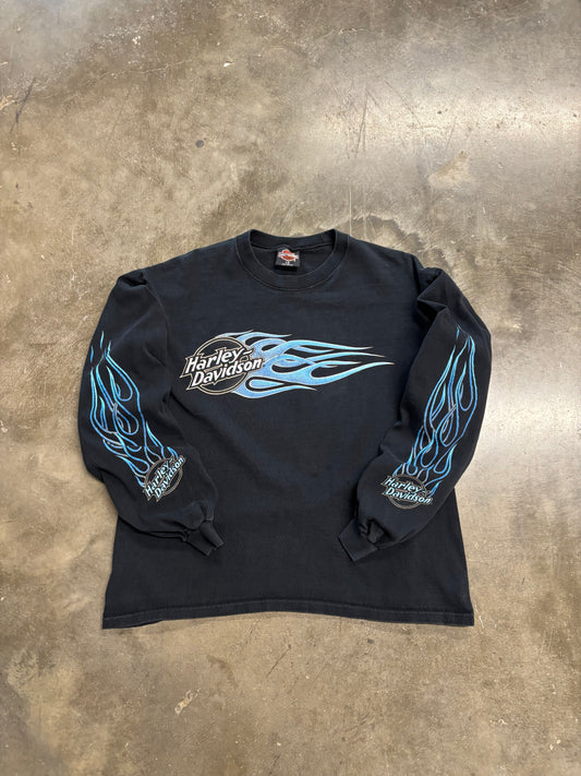 Vintage Harley Davidson Blue flame long sleeve size large