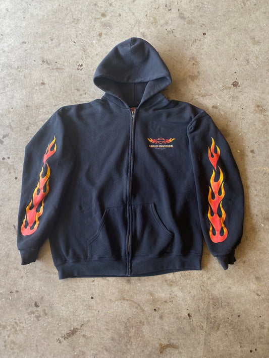 Vintage Harley Davidson Zip Up Flame Hoodie size large