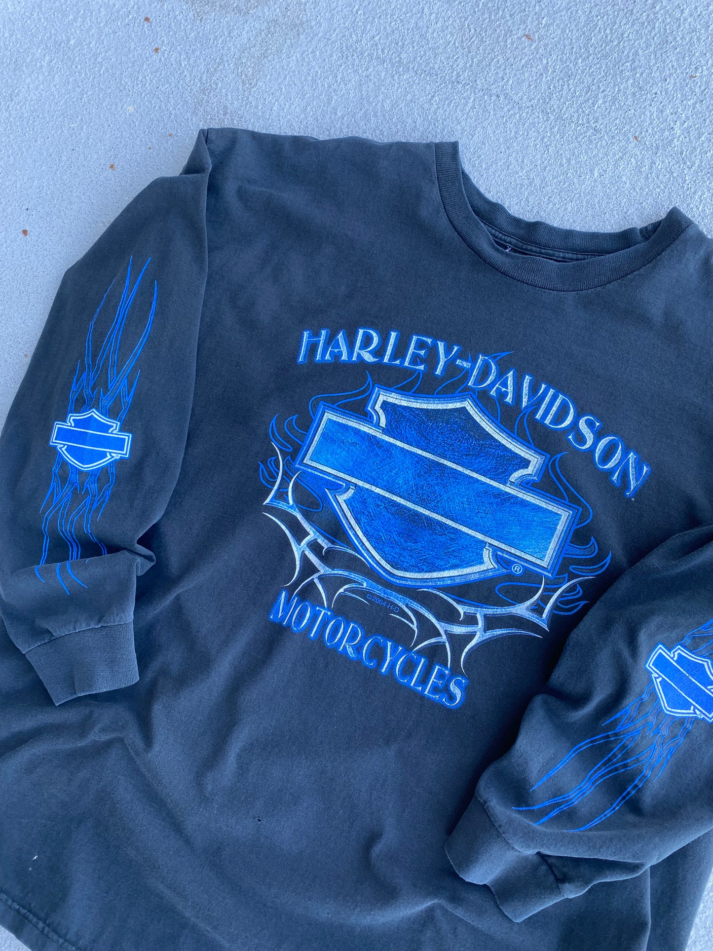 Vintage Blue Flame Blue Shield Chrome long sleeve Harley Davidson  size XXL