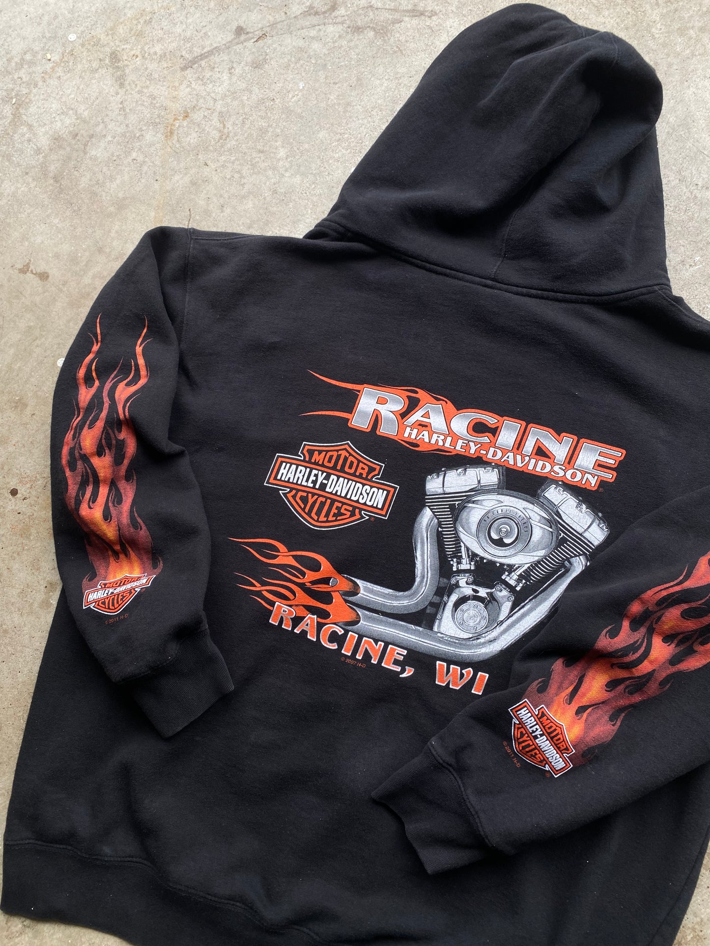 Harley Davison zip up skull flame hoodie size large