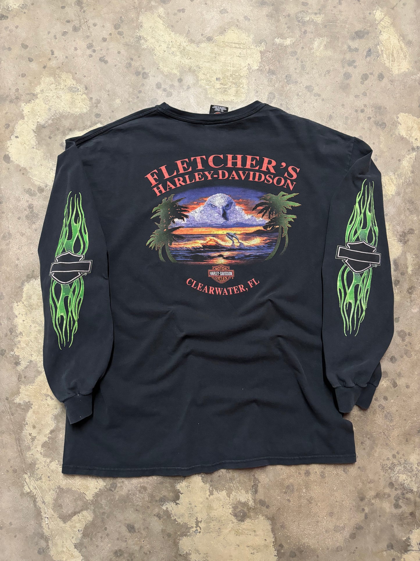 Vintage Harley Davidson Green Flame shirt size XL