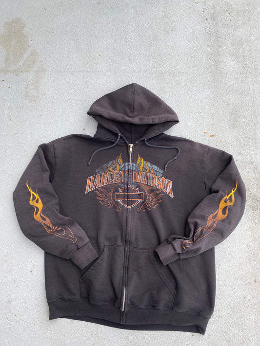 Harley Davidson Flame Zip Up Hoodie Size Large