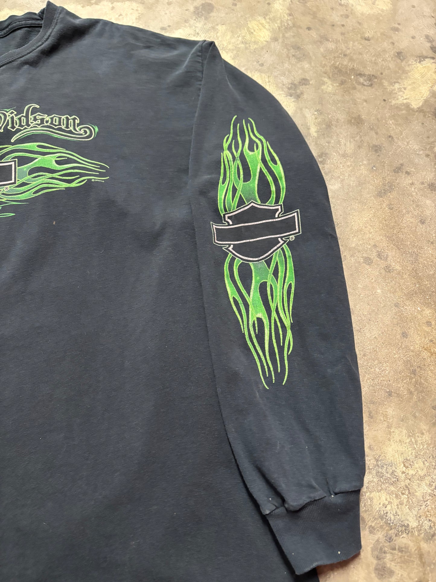 Vintage Harley Davidson Green Flame shirt size XL