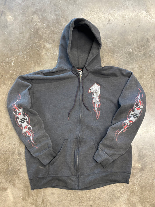 Vintage Harley Davidson Eagle Flame zip up hoodie size xl