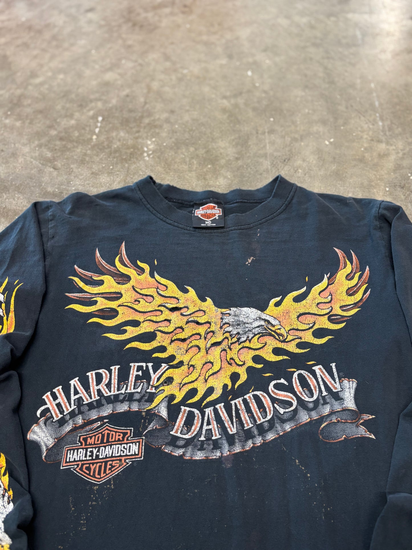 Vintage Harley Davidson Thrashed Eagle Harley Longsleeve medium