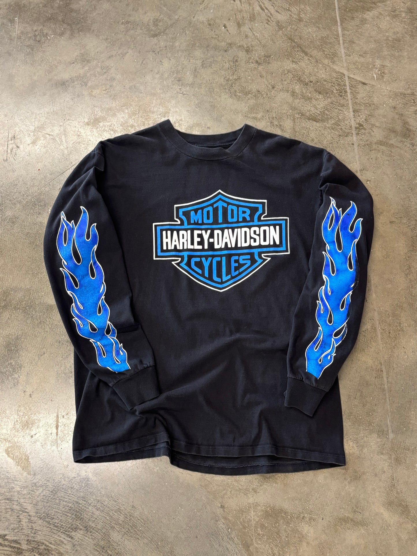 Vintage Harley Davidson Blue flame long sleeve size xxl