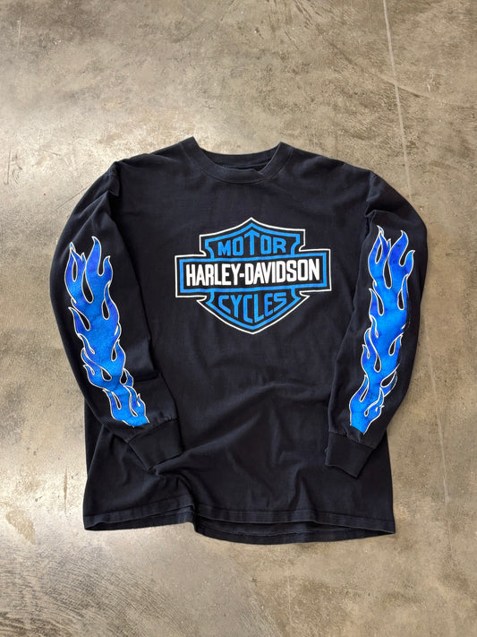 Vintage Harley Davidson Blue flame long sleeve size xxl
