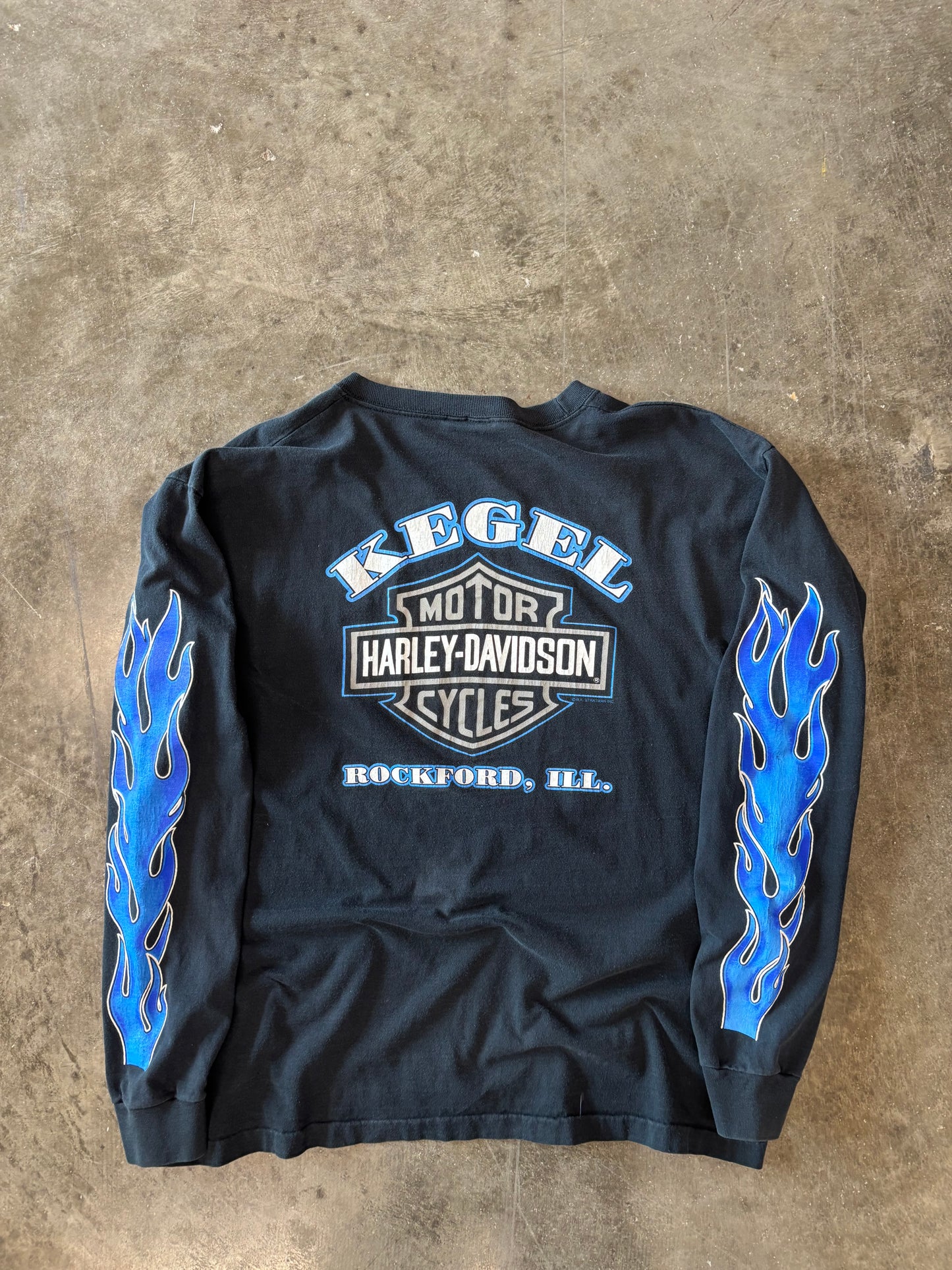 Vintage Harley Davidson Blue flame long sleeve size xl