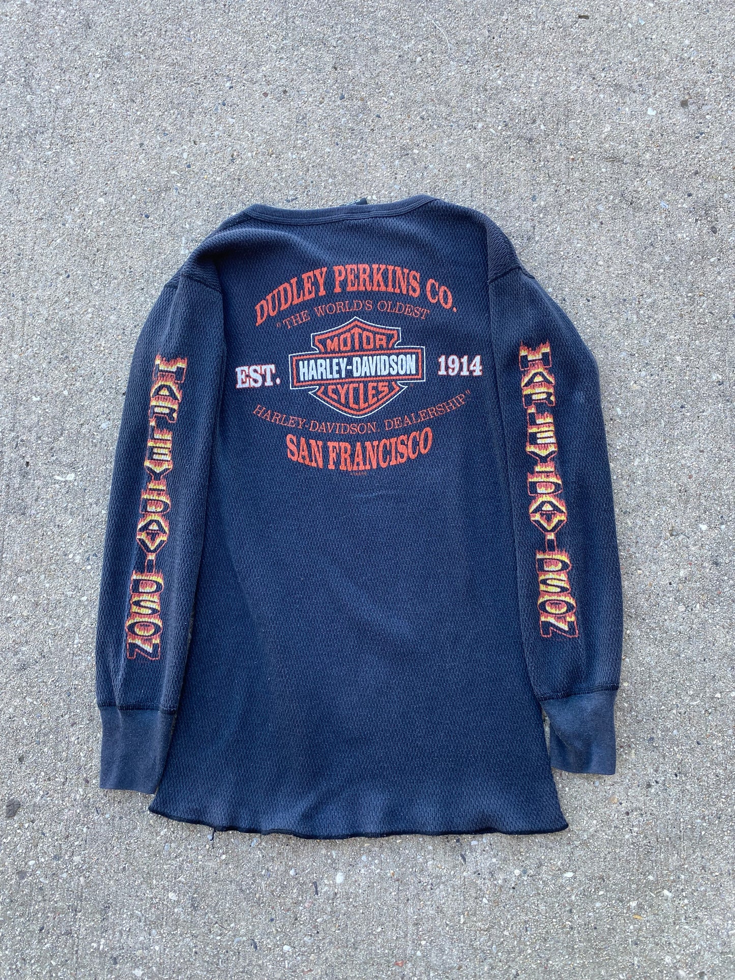 Vintage Harley Davidson Flaming Thermal Long sleeve shirt size Extra Large