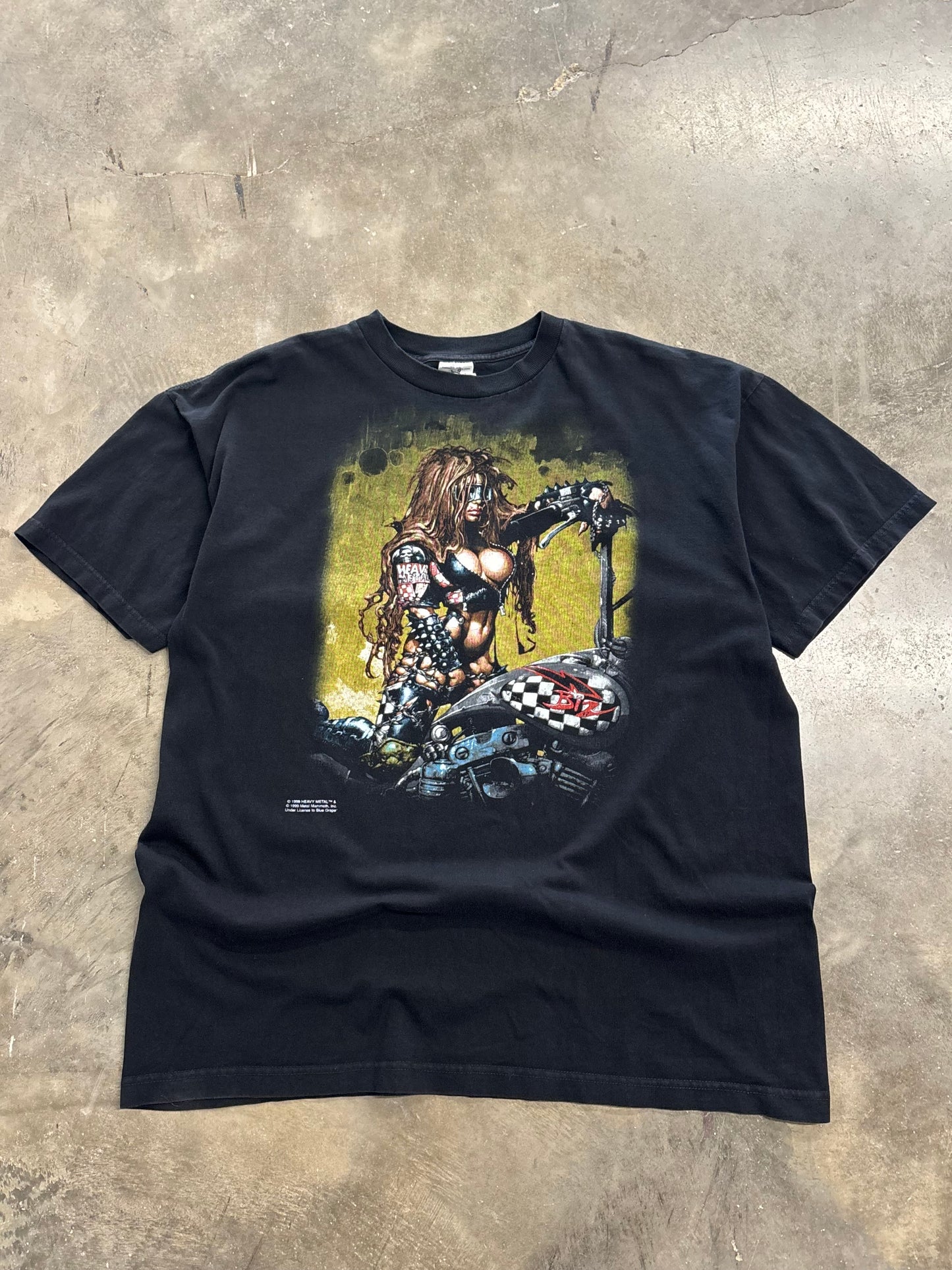 Vintage Heavy Metal Magazine blue grape biker girl shirt size xl