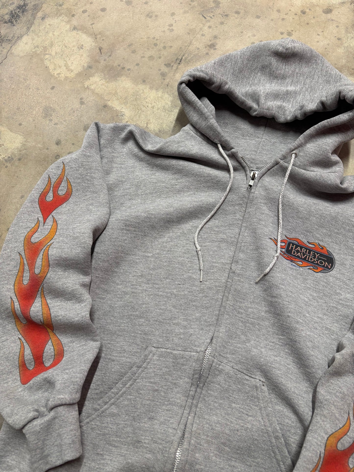 Vintage Harley Davidson Grey zip up flame hoodie size large