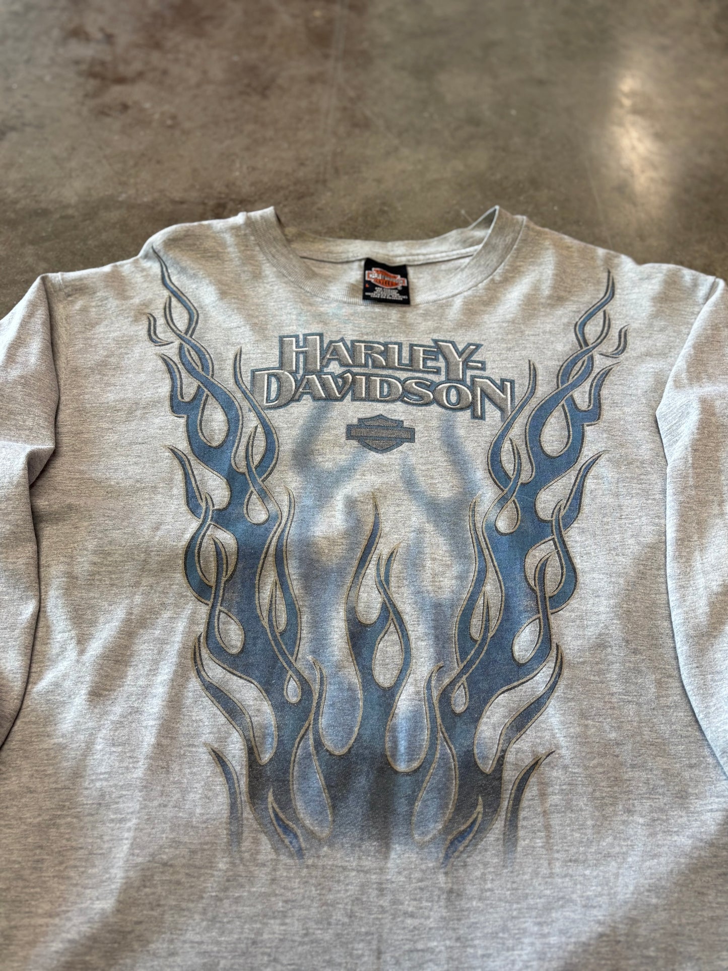 Vintage Harley Davidson grey blue flame size large