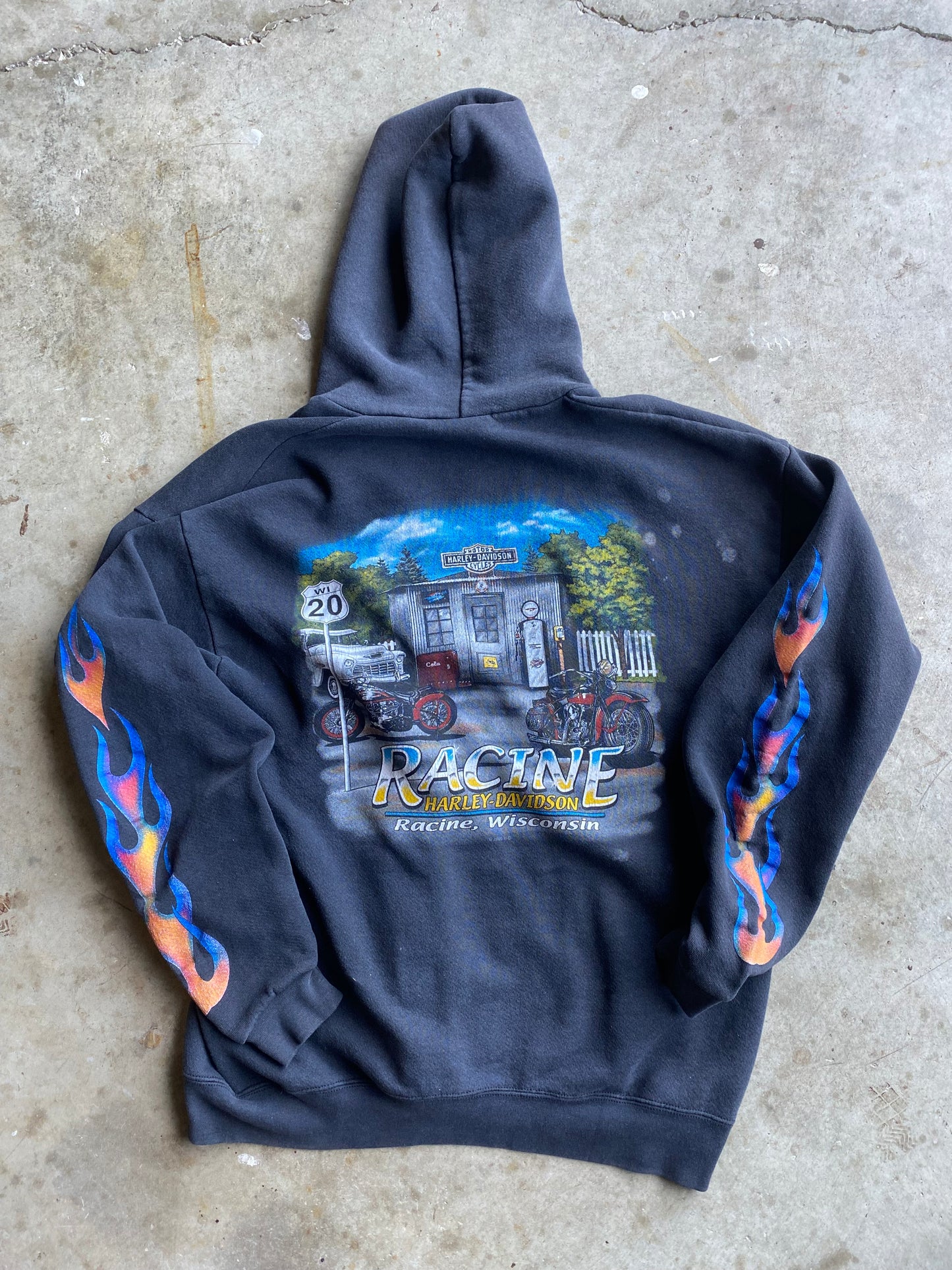Vintage Harley Davidson Purple Flame Zip Up Hoodie Size Large
