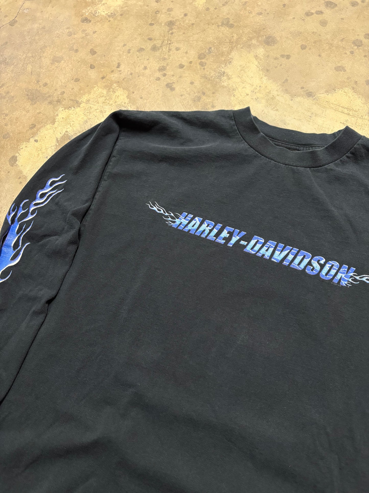 Vintage Harley Davidson blue flames long sleeve shirt size XL