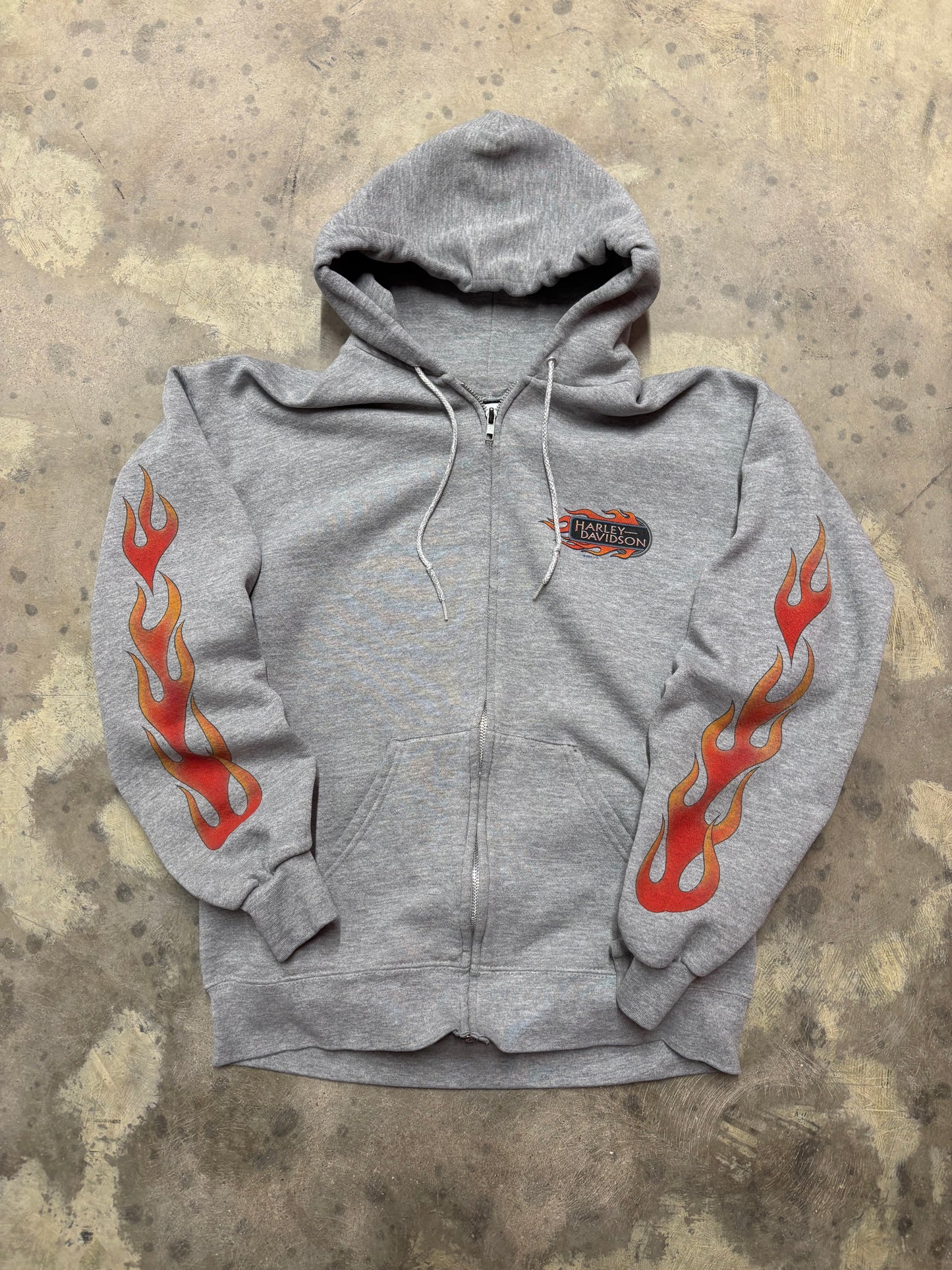 Vintage Harley Davidson Grey zip up flame hoodie size large