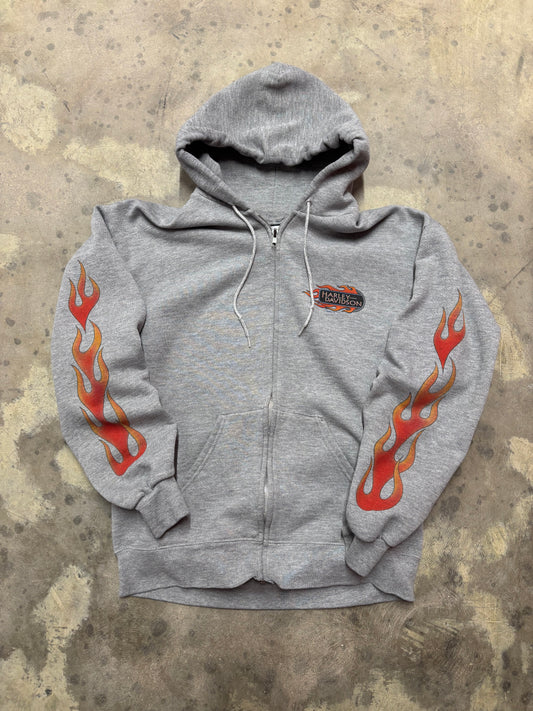 Vintage Harley Davidson Grey zip up flame hoodie size large