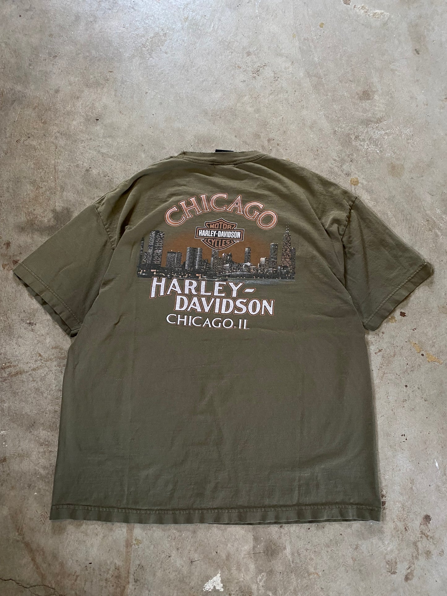 Y2K Harley Davidson Chicago Earth Tone shirt Size XL