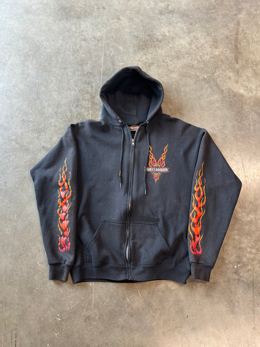 Vintage Harley Davidson flame sleeve zip up size large