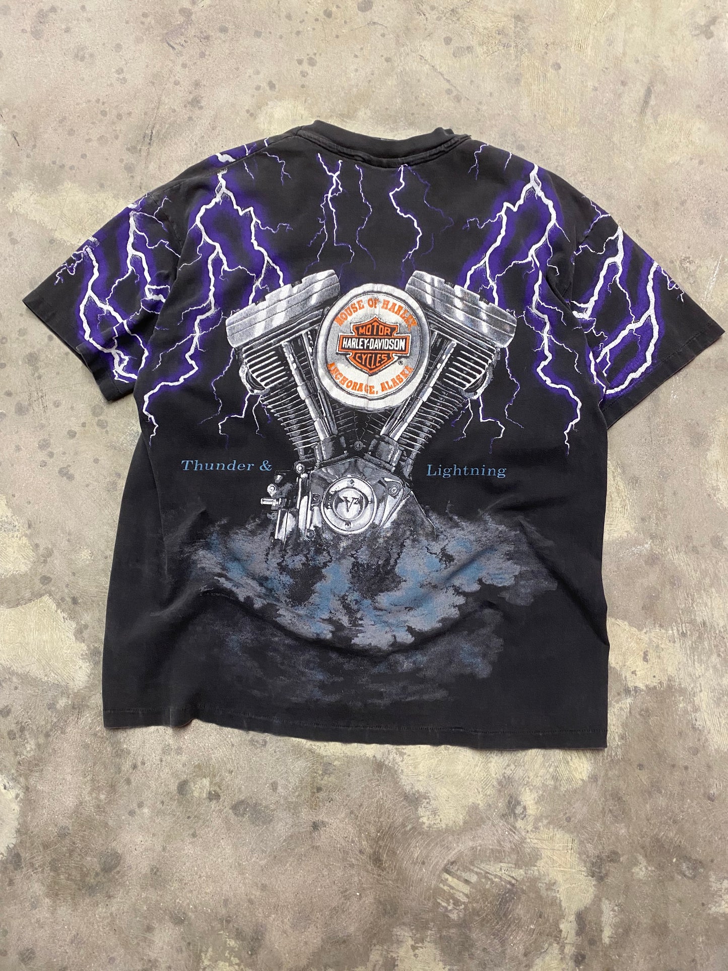 Vintage Harley Davidson Lightning purple AOP size extra large