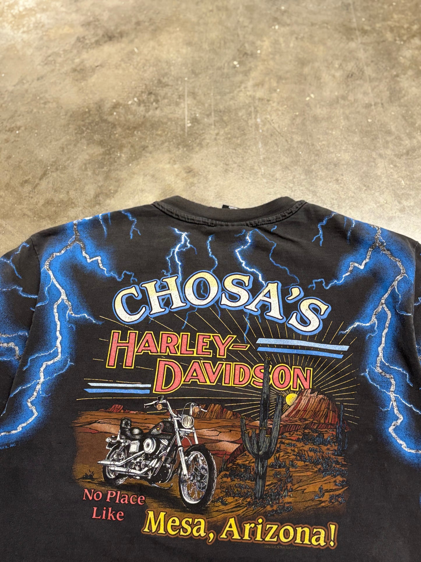 Vintage faded Harley Davidson blue lightning shirt size large