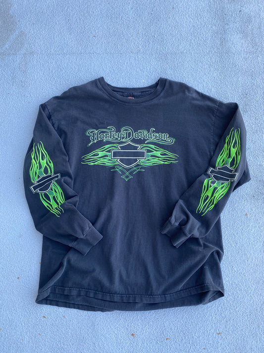 Harley Davidson Green Flame long sleeve size Extra large shirt