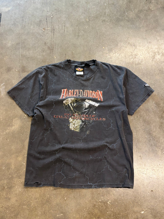 Vintage Harley Davidson engine lightning aop shirt size large
