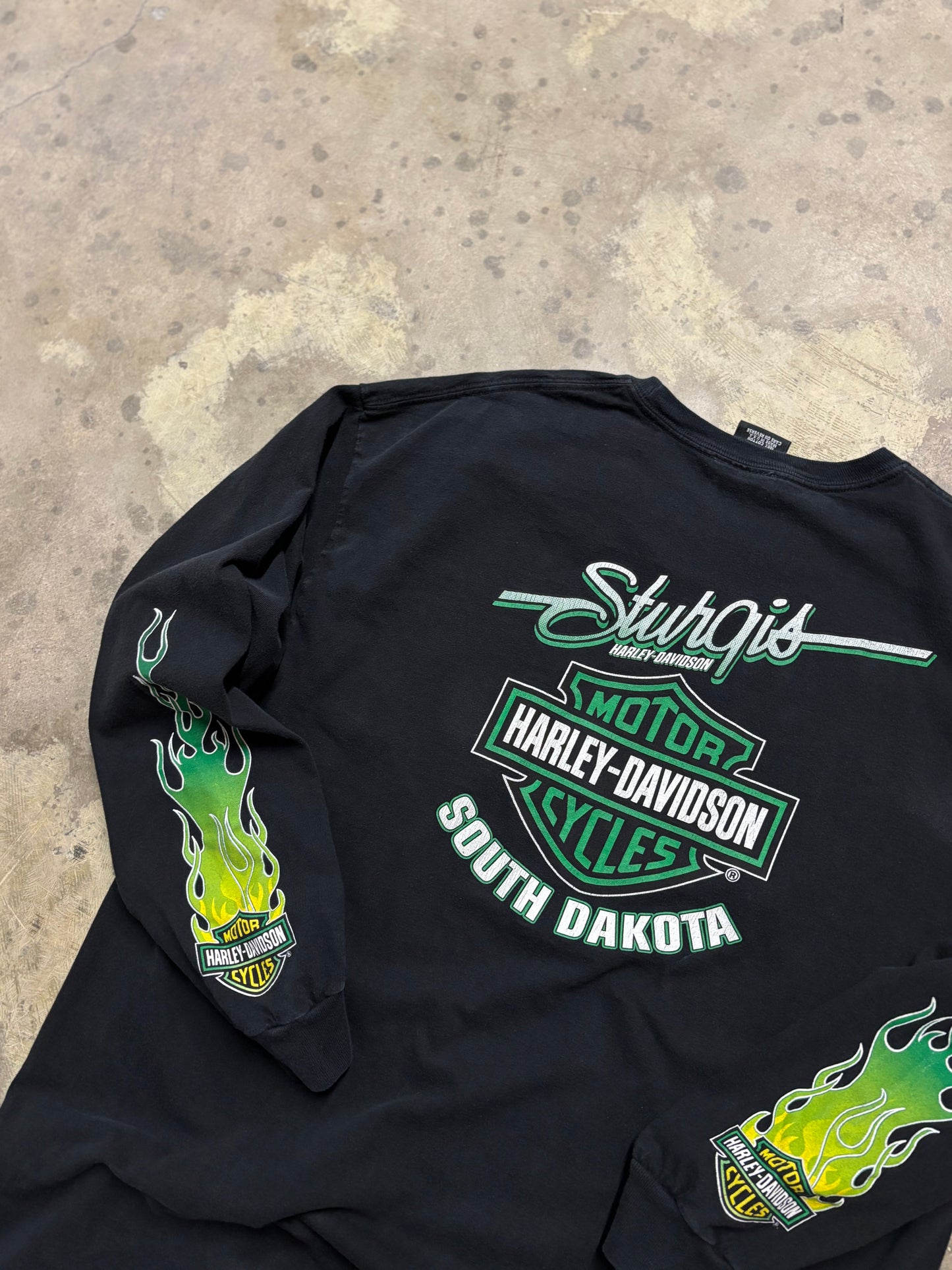 Vintage Harley Davidson Green Flame Longsleeve shirt XL
