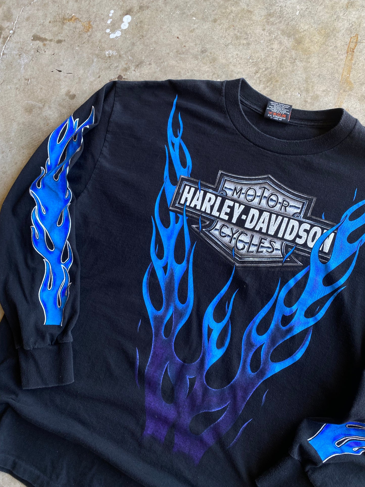 Vintage Harley Davidson V Flame Blue flame grail long sleeve shirt Size XXL