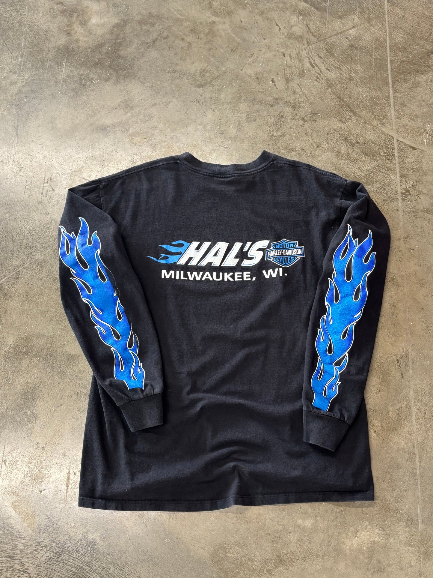 Vintage Harley Davidson Blue flame long sleeve size xxl