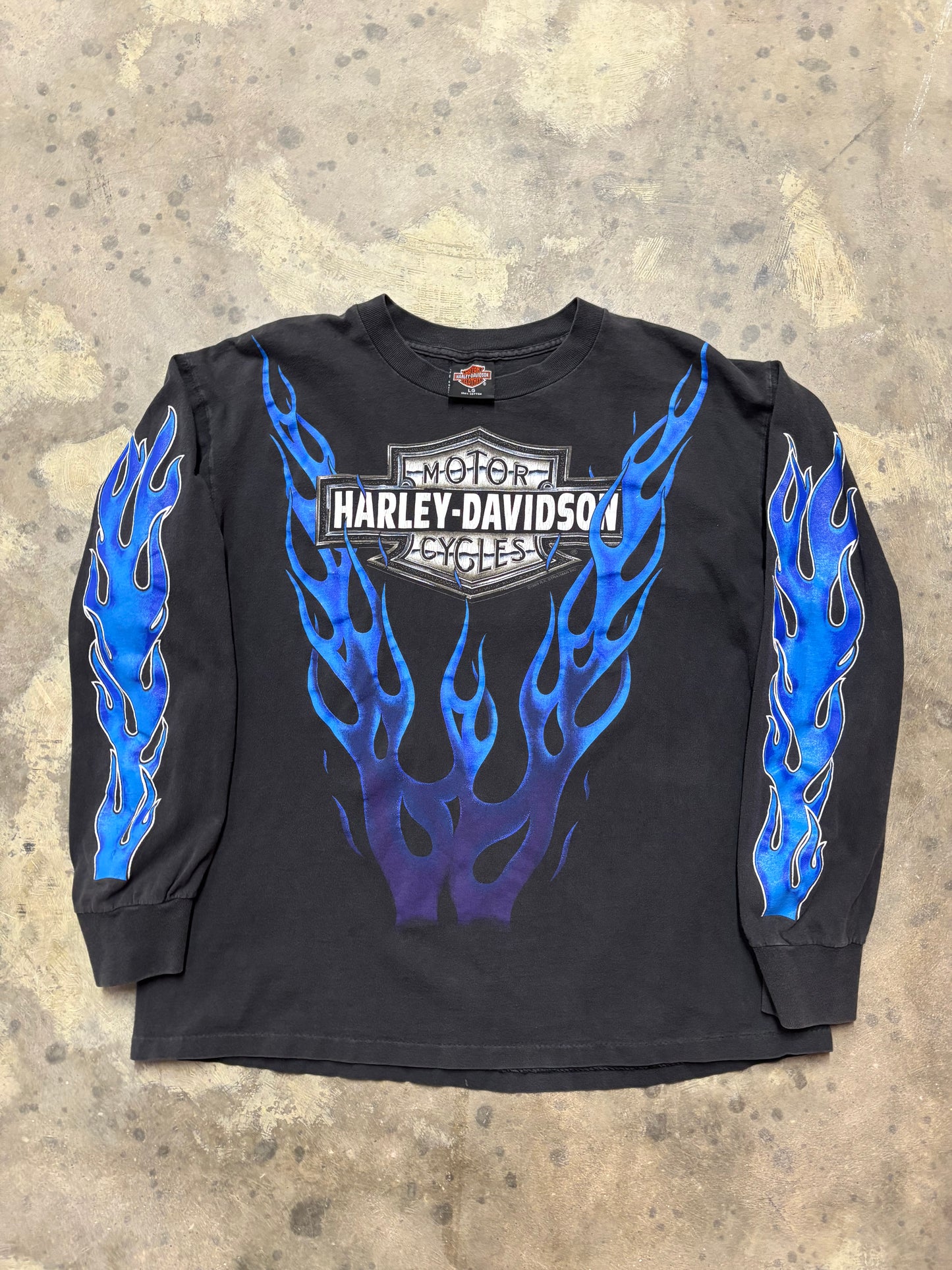 Vintage Harley Davidson Blue V Flame long sleeve shirt size large