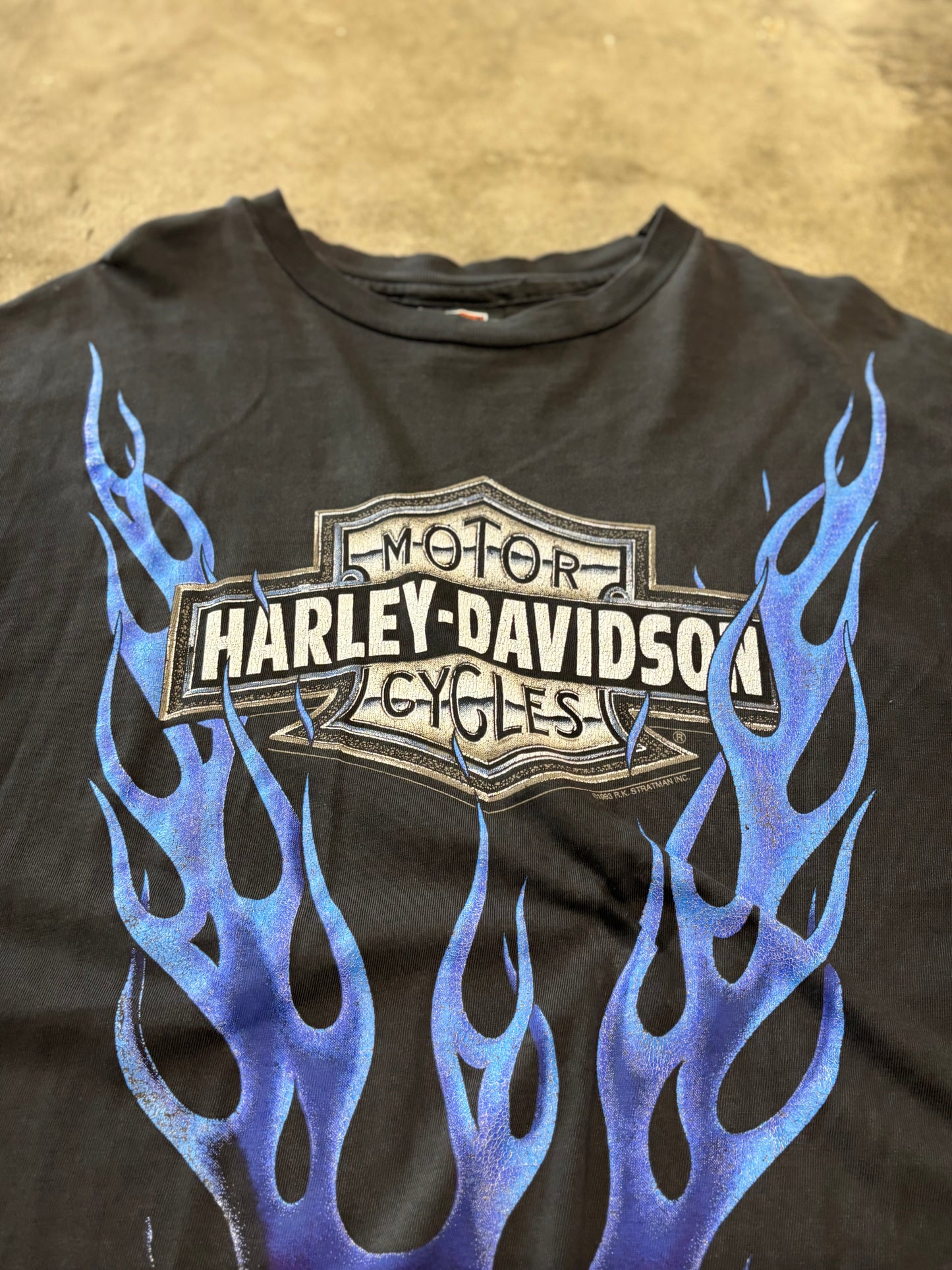 Vintage Boxy and Thrashed Harley Davidson Blue Flame Long sleeeve size XXL