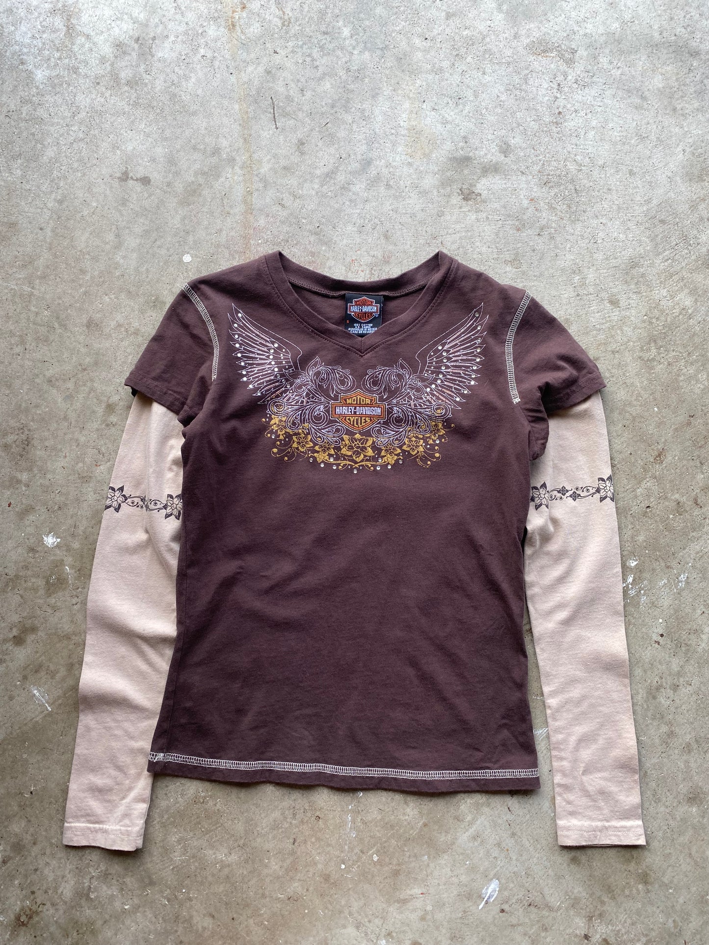 Vintage Harley Davidson Brown Women’s Long sleeve Top size small