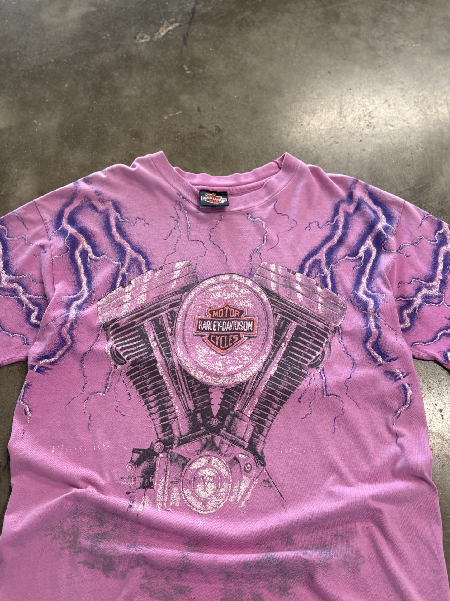 Vintage Harley Davidson Pink Engine Lightning size large
