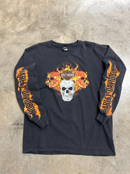Vintage Harley Davidson skull flame long sleeve size xl