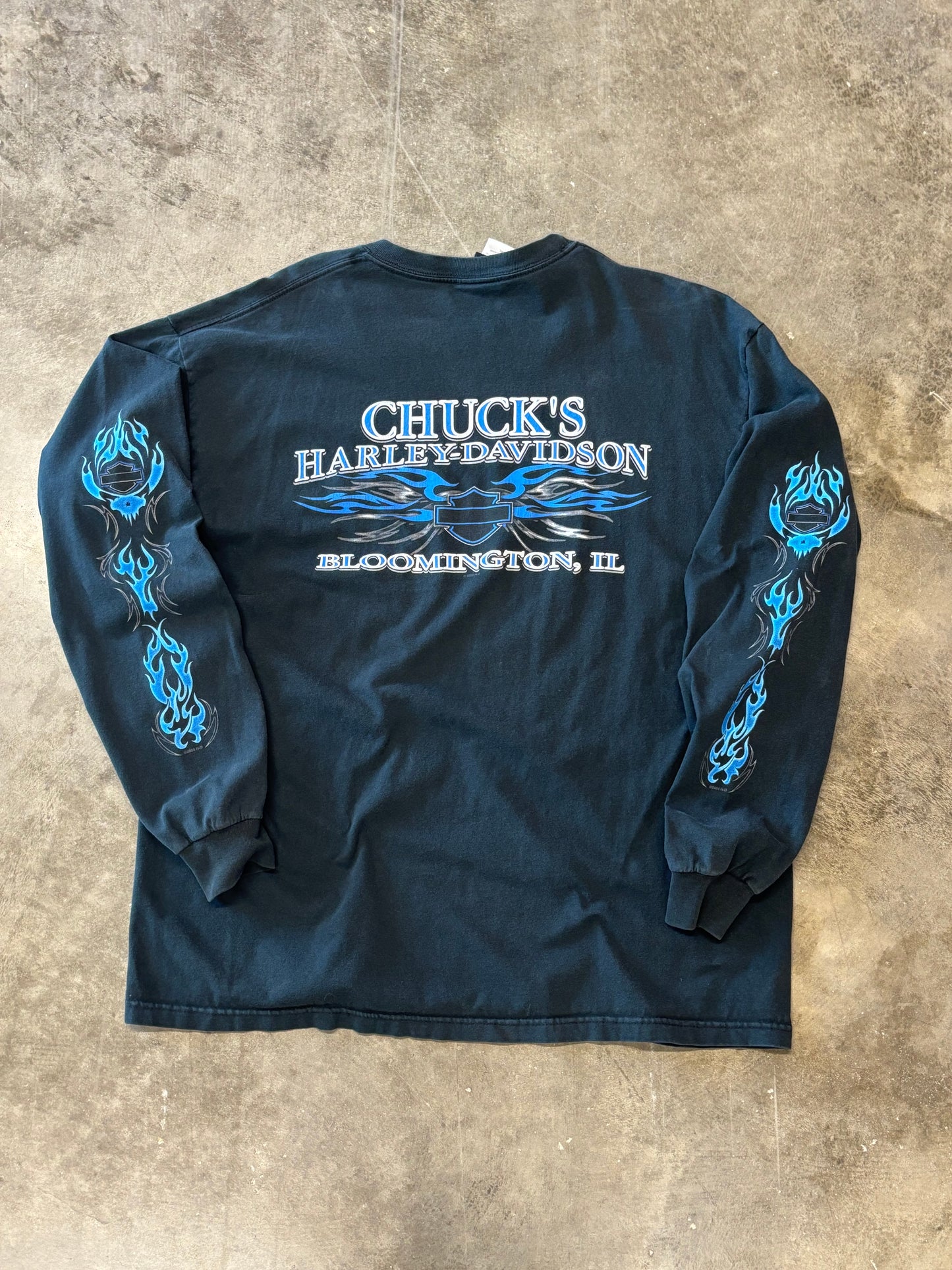Vintage Harley Davidson Blue flame skull long sleeve size xl