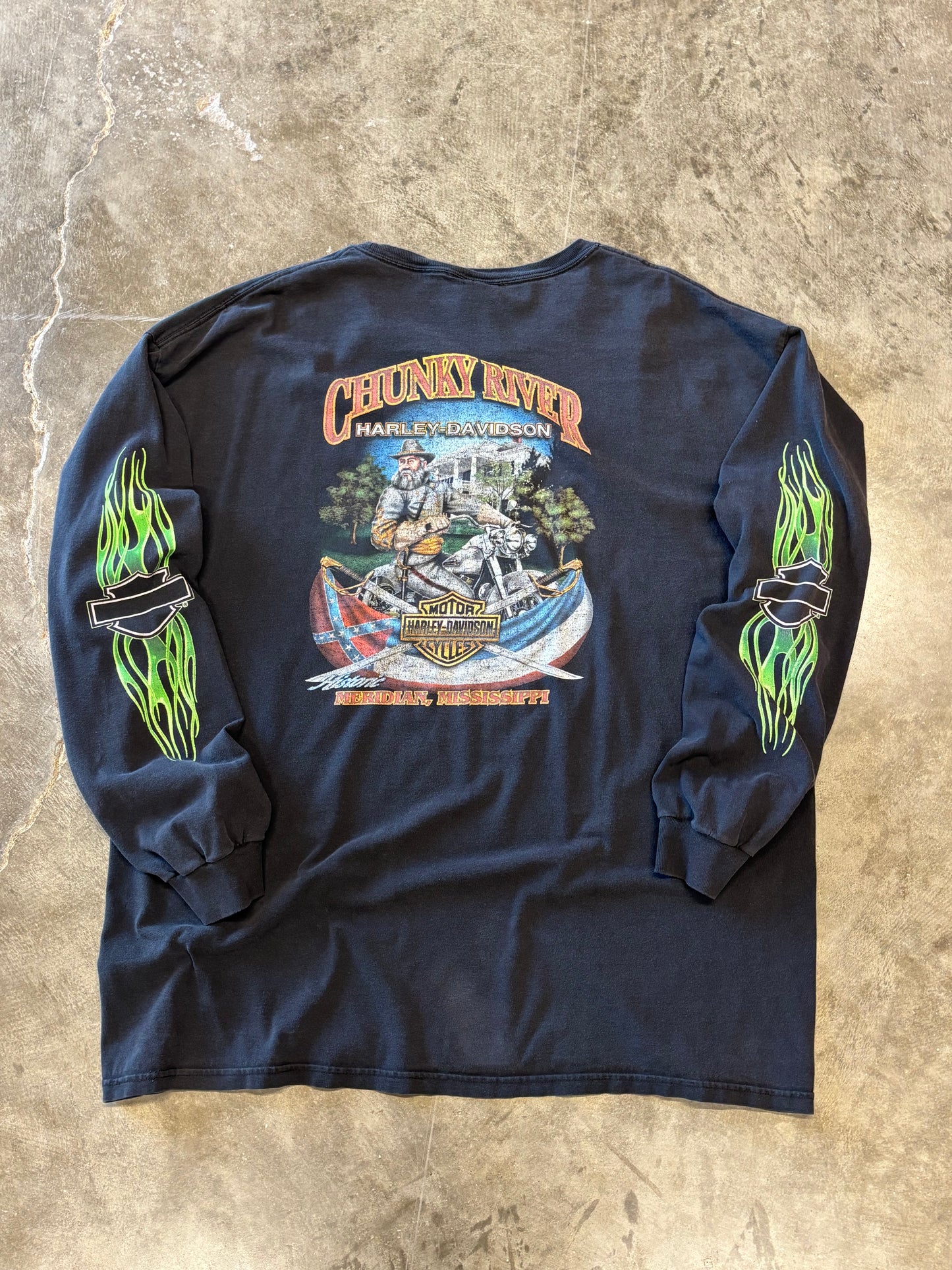Vintage Harley Davidson Green Flame long sleeve size xxl