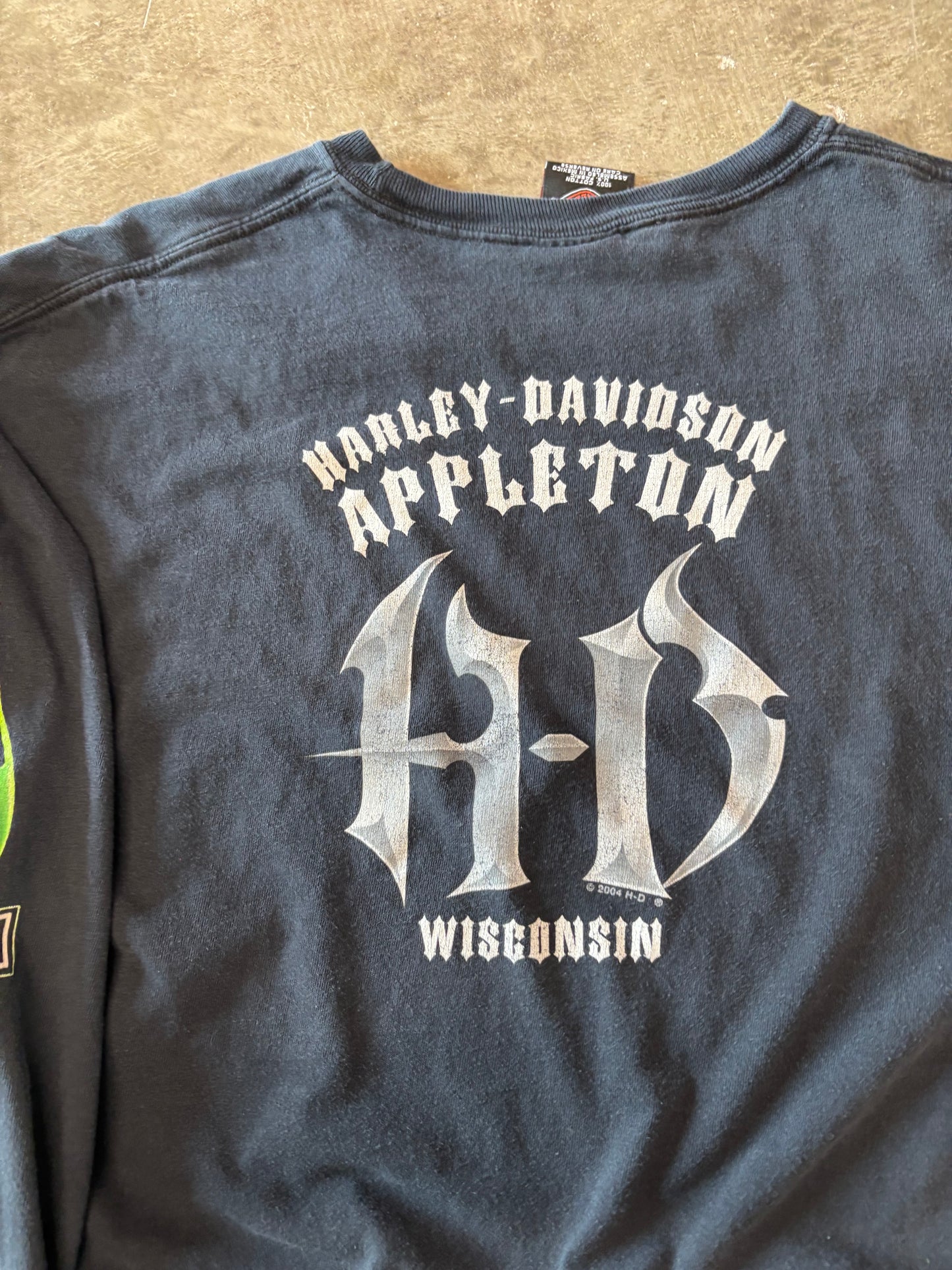 Vintage Harley Davidson Green flame long sleeve size large