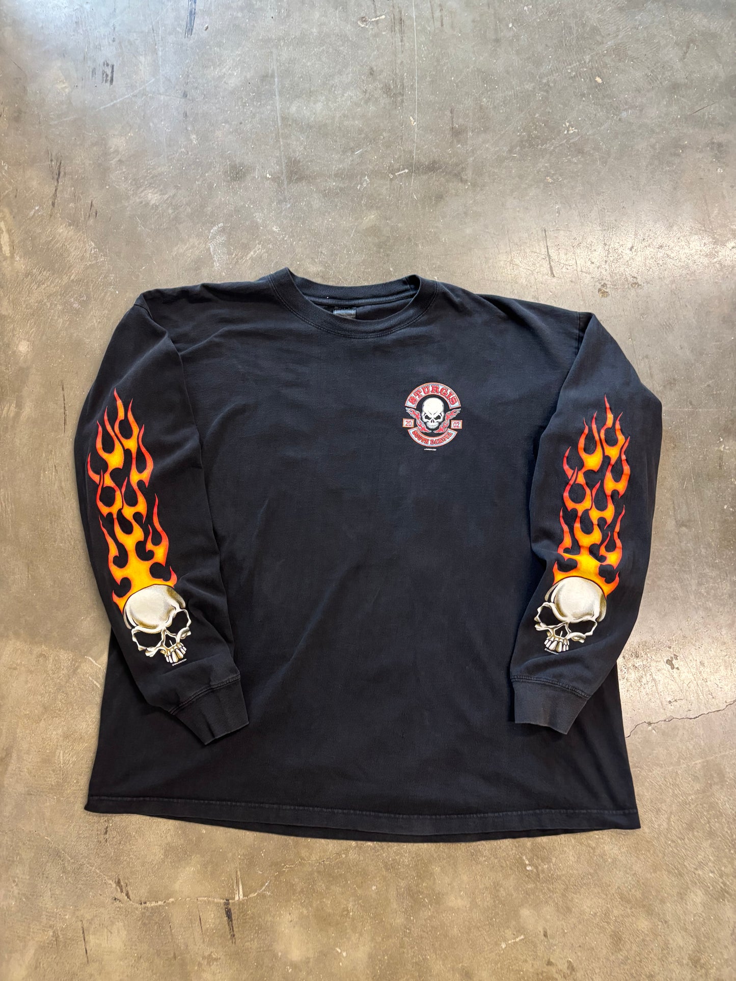 Vintage Biker flaming skull long sleeve size XXL