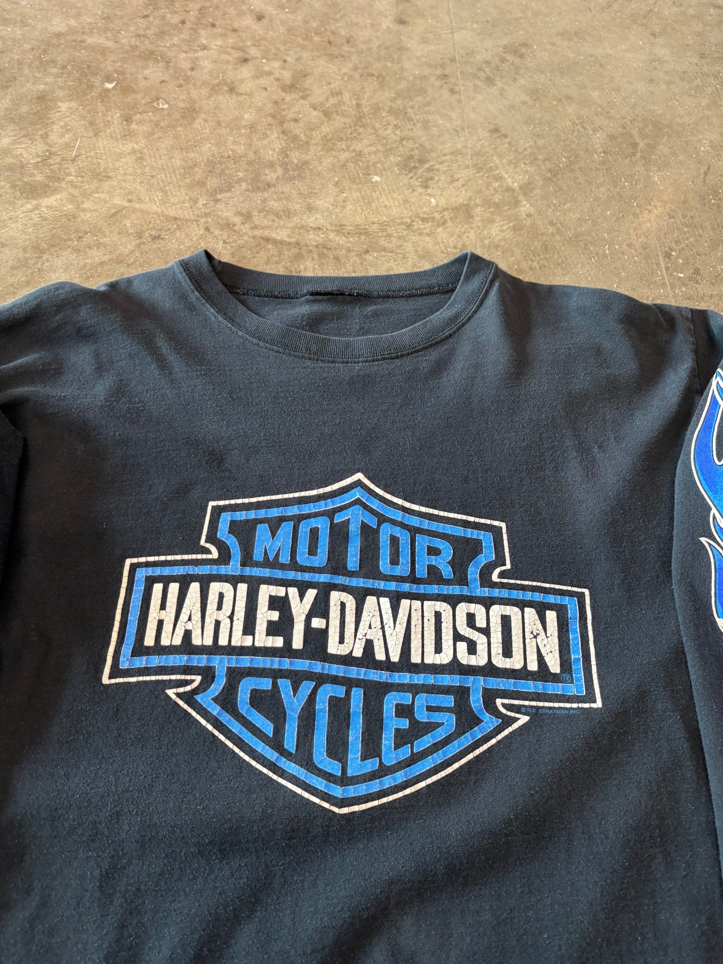 Vintage Harley Davidson Blue flame long sleeve size xl