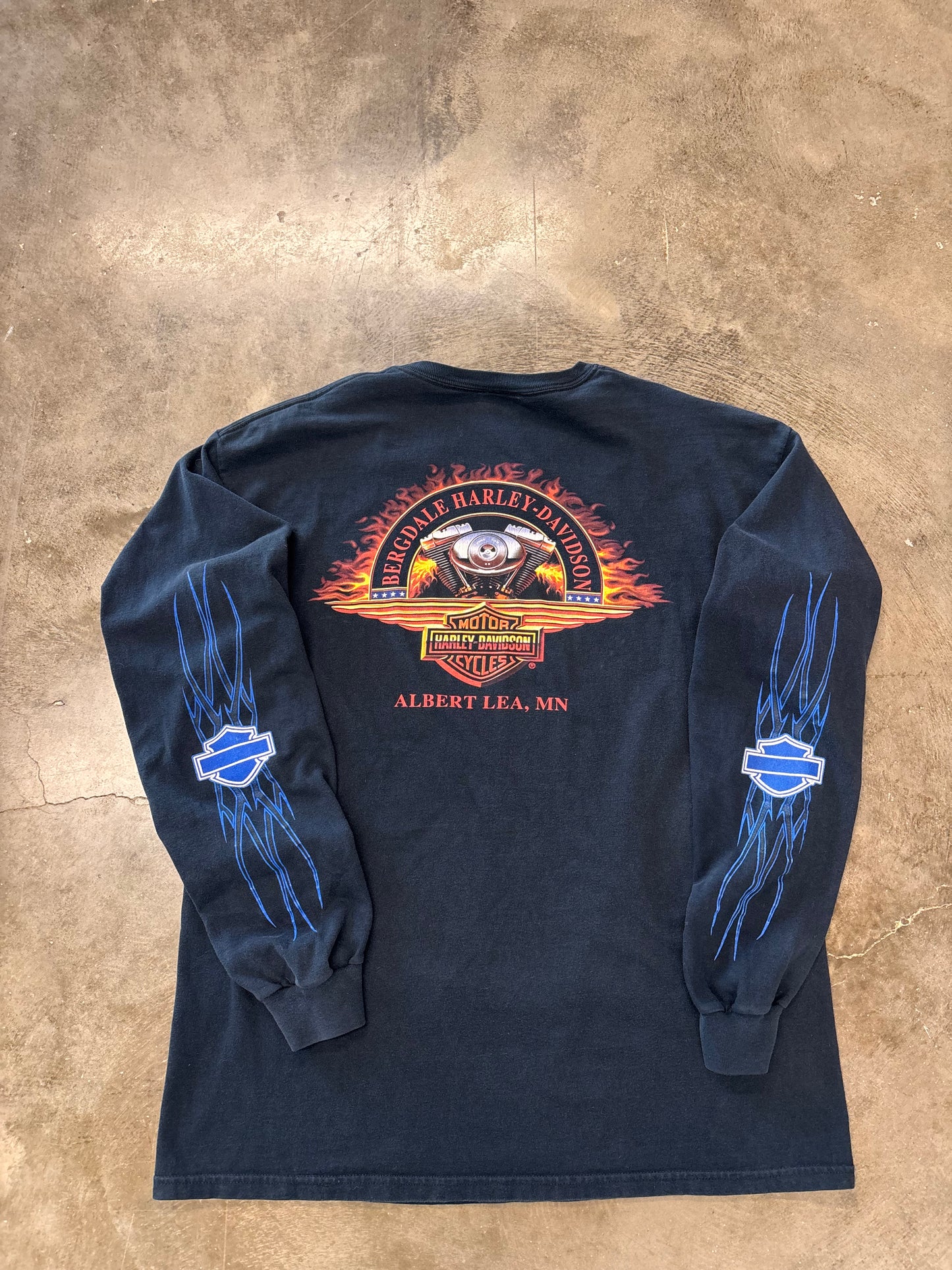 Vintage Harley Davidson Blue flame long sleeve size xl