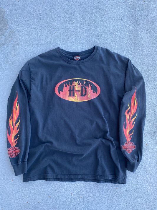 Vintage Harley Davidson Flaming Logo Long sleeve size large