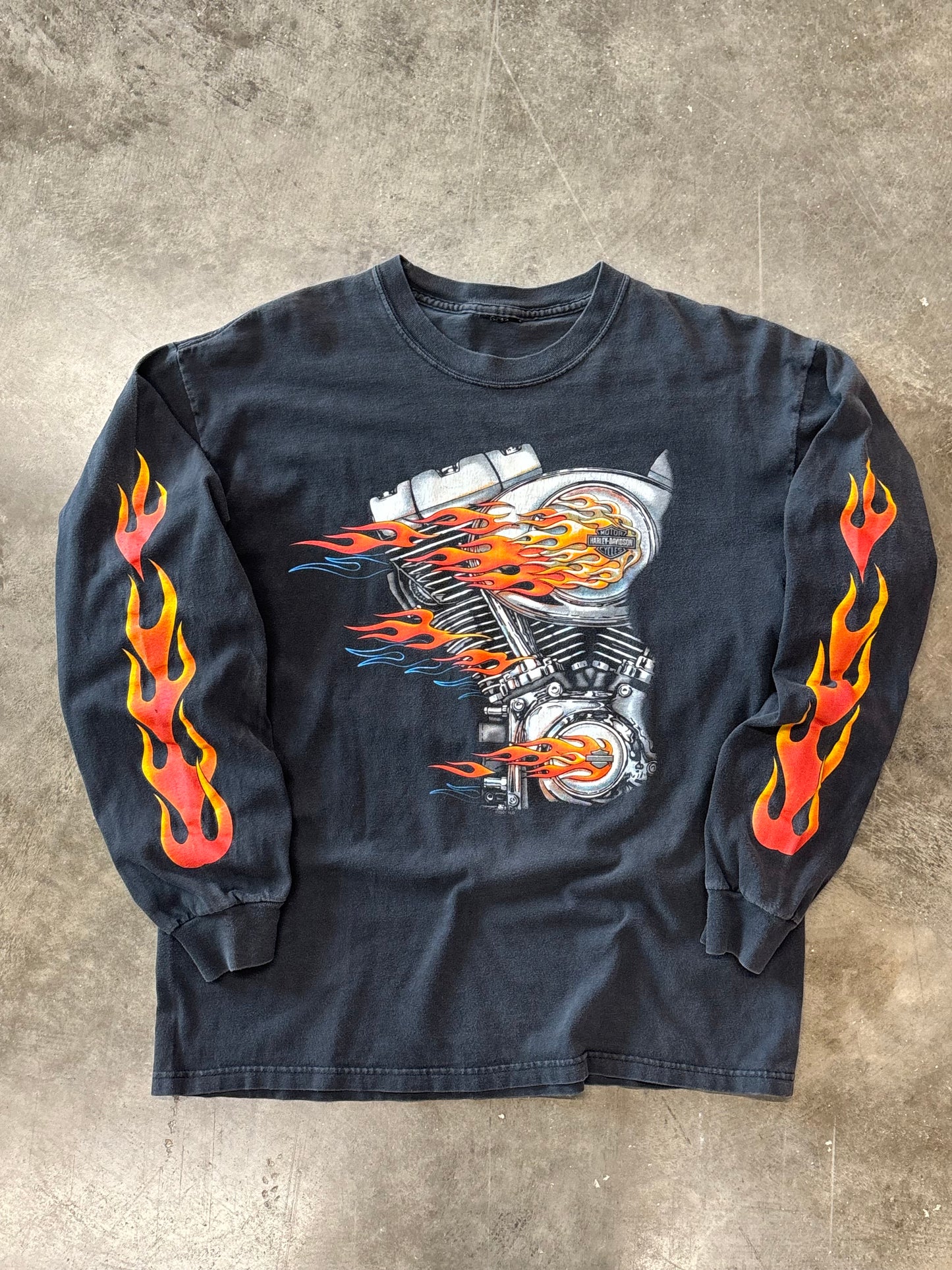Vintage Harley Davidson Flaming engine long sleeve size large