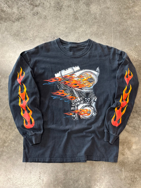 Vintage Harley Davidson Flaming engine long sleeve size large