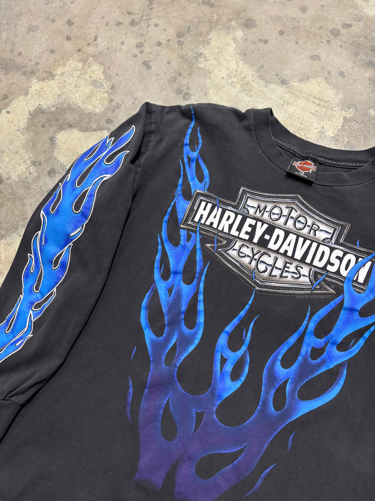 Vintage Harley Davidson Blue V Flame long sleeve shirt size large