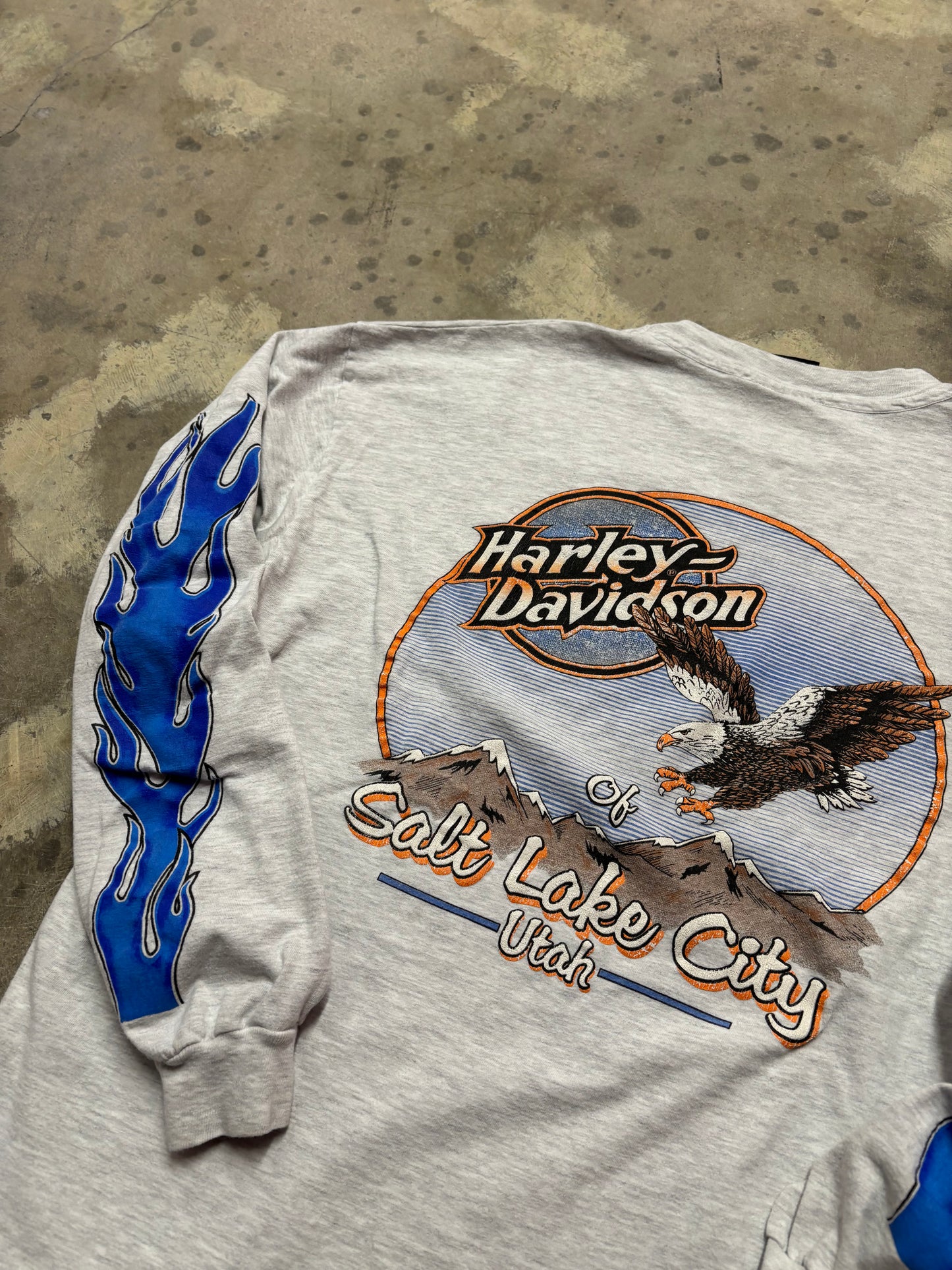 Vintage Harley Davidson blue flame grey blank size xl