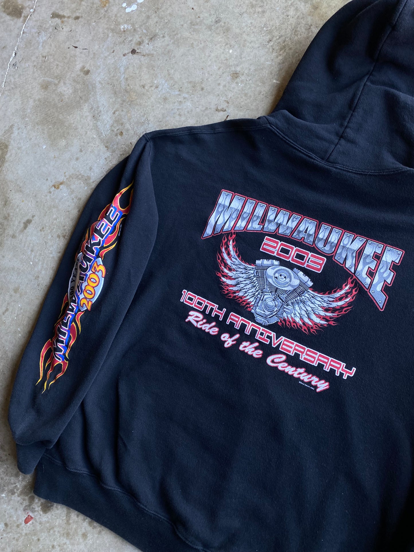 Vintage Milwaukee Bike Week 2003 Flame Sleeve Hoodie size Extra large