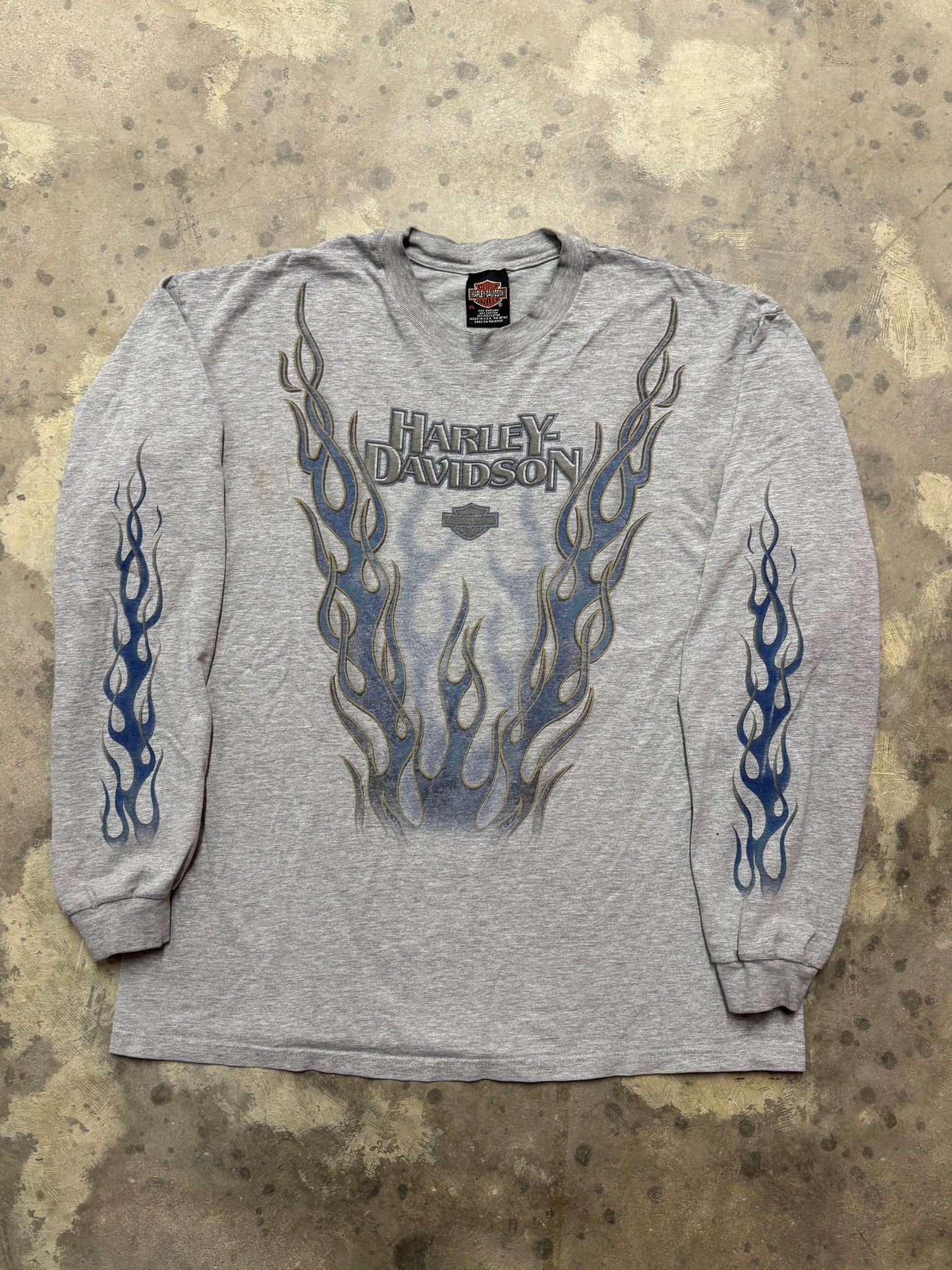 Vintage Harley Davidson blue flame long sleeve shirt size XL
