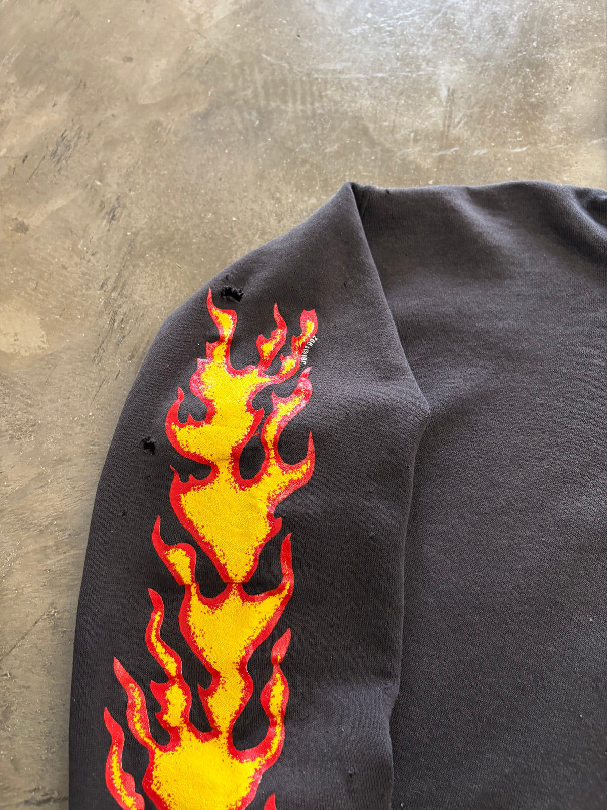 Vintage thrashed 90’s biker flame sleeve hoodie size large